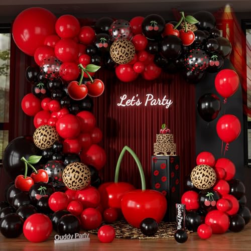 170Pcs Red & Black Leopard Print Balloon Garland Kit