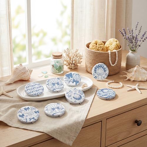 Weysat 9 Pcs Blue Seashell Compact Mirrors - Double Sided 1x/2x