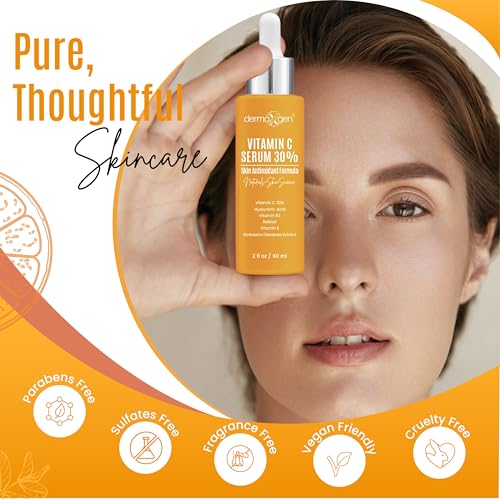 DERMAXGEN 30% Organic Vitamin C Serum for Face – 2 Fl Oz Anti-Aging Moisturizer with Hyaluronic Acid & Vitamin E