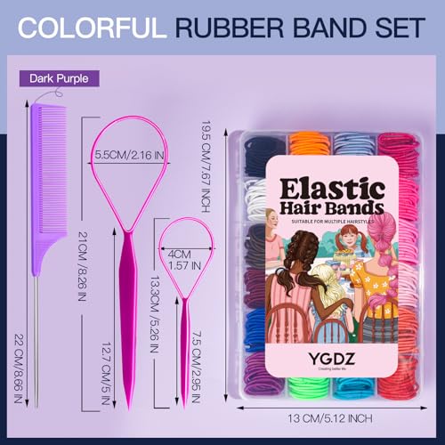 YGDZ 312PCS Hair Ties Set with 24 Colors, 2cm Small Ponytail Holders for Girls, Baby & Toddler Hair Accessories, Includes Organizer Box & Rat Tail Comb