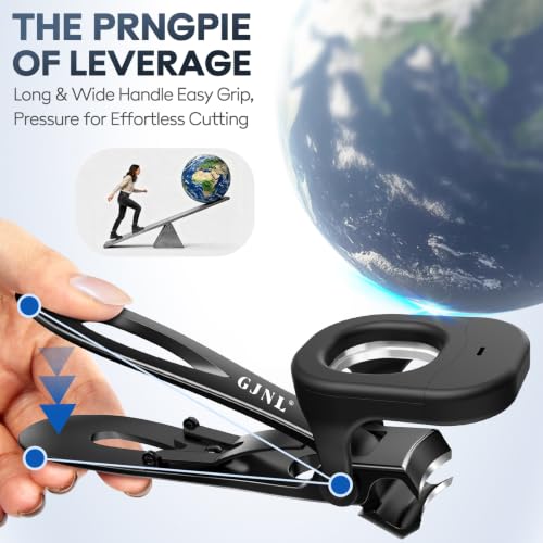 GJNL LED Nail Clippers for Men & Women - Black, Heavy-Duty, Wide-Opening, with Light