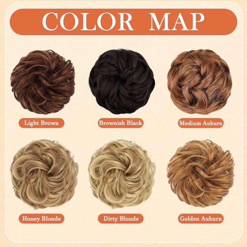 Women Hairpieces 2PCS Wavy Curly Messy Bun Extensions Brownish Black-4