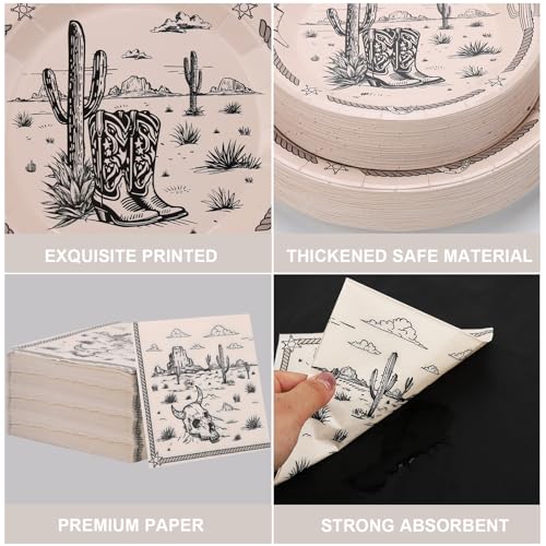 Cowboy Party Supplies Set for 20 | 60PCS Disposable Plates & Napkins