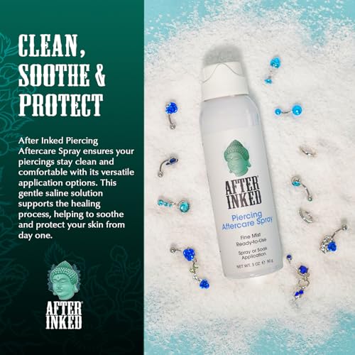 After Inked Piercing Aftercare Spray - Saline Solution Mist, 3 oz