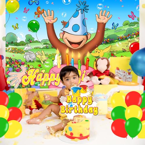 Cartoon Monkey Birthday Backdrop Banner - 59x35.4 inches Kids Party Decor