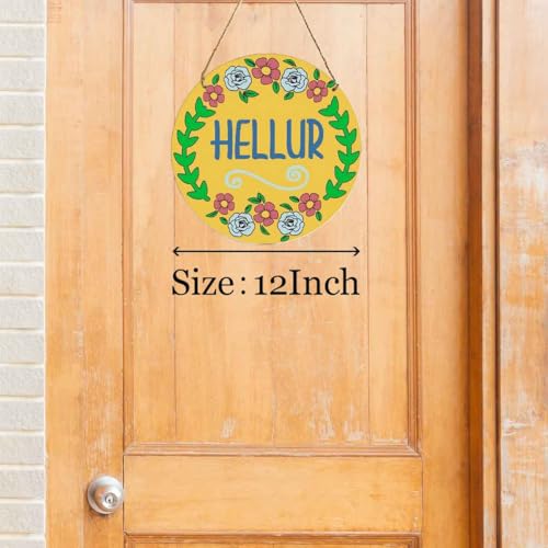 12-Inch Hellur Wooden Door Hanger with Colorful Floral Design