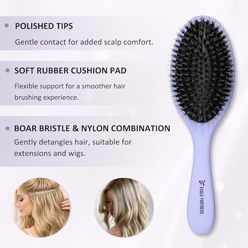 EAGLE FORTRESS Blue Boar Bristle Hair Brush for Fine Hair & Extensions