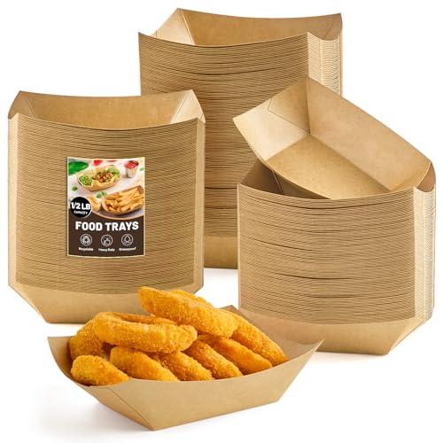 ZORRITA 120 Pack Mini Brown Kraft Paper Food Trays - Grease Resistant, Disposable Serving Boats for Snacks, Tacos, Nachos