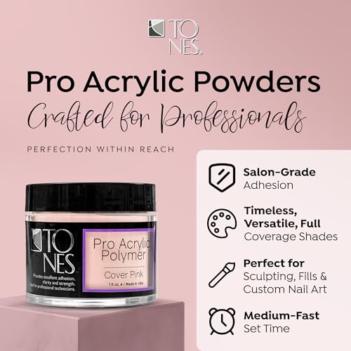 TONES Cover Pink Acrylic Nail Powder 1.5 oz | Soft Nude Pink, Non-Yellowing, MMA-Free Salon-Quality