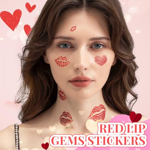 Self-Adhesive Face Gems Set - Red Lip Rhinestone Stickers