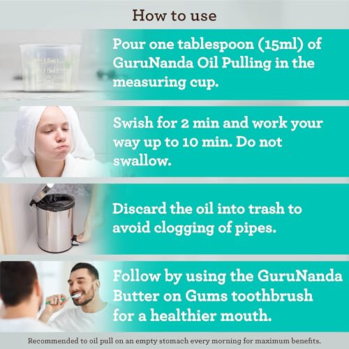 GuruNanda Farmed Mint Oil Pulling Mouthwash for Complete Oral Hygiene, 7 Essential Oils & Vitamins for Happy Teeth & Gums & Fresh Breath, Alcohol-Free, 16 oz