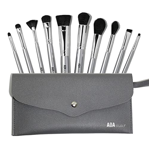 AOA Studio Silver 10-Piece Vegan Makeup Brush Set - Full Face & Eye Tools