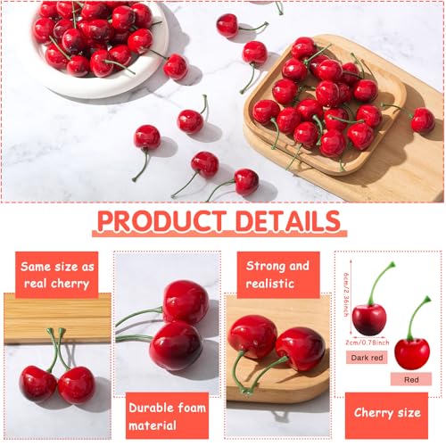 Skylety 80 Artificial Cherries - Realistic Red Decor for Parties & Photos