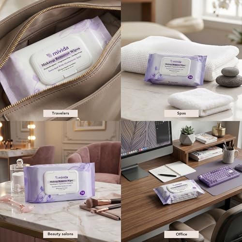 mivida Hypoallergenic Makeup Remover Wipes Twin Pack - Fragrance Free (2x50 ct) with Hyaluronic Acid