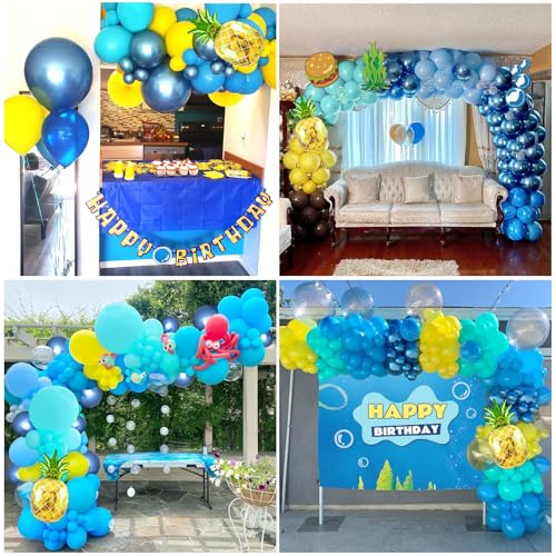 Cartoon Sponge Balloon Arch Kit - 147pcs Yellow & Blue Party Decor