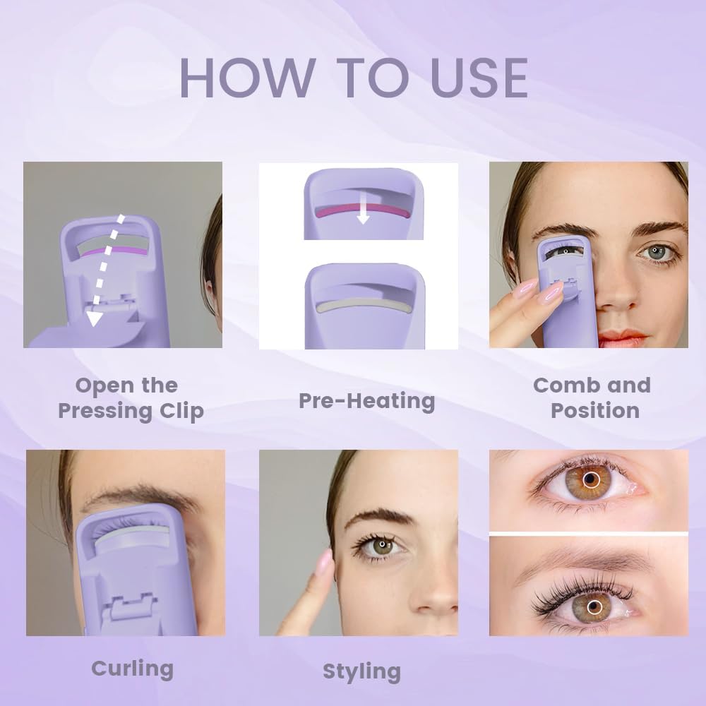 Heated Eyelash Curler - Travel-Friendly Electric Curler with Heat Sensitive Silicone Pad | Fast Heat-Up in 8 Seconds, Rechargeable Mini Size