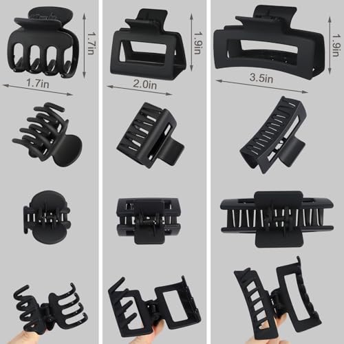 SMKSL 12 Pcs Black Hair Claw Clips Set - 3 Styles for Thick Hair