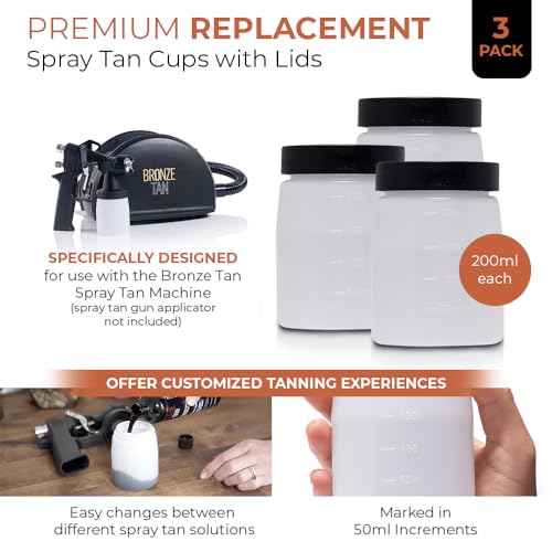 Replacement Cups with Lids for Bronze Tan Spray Tan Machine - 3 Pack, 200 mL