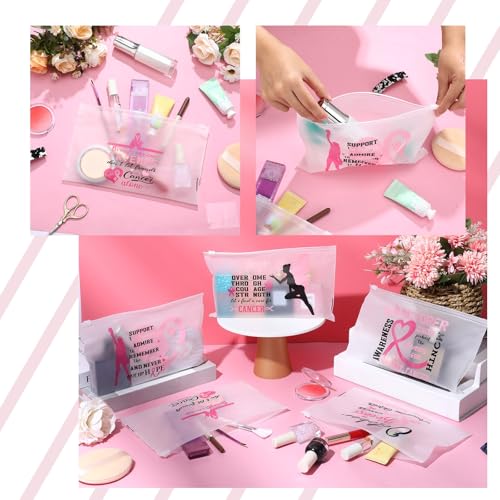 Aliceset 150 Pcs Breast Cancer Awareness Pink Ribbon Makeup Bags Set - Size 7.87 x 5.91 Inches, Waterproof EVA Pouches for Gifts & Storage