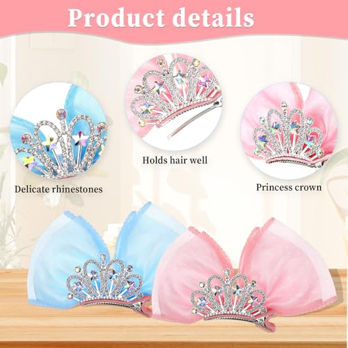 Crown Hair Clips Set for Girls - Sparkly Bows & Ribbon Barrettes