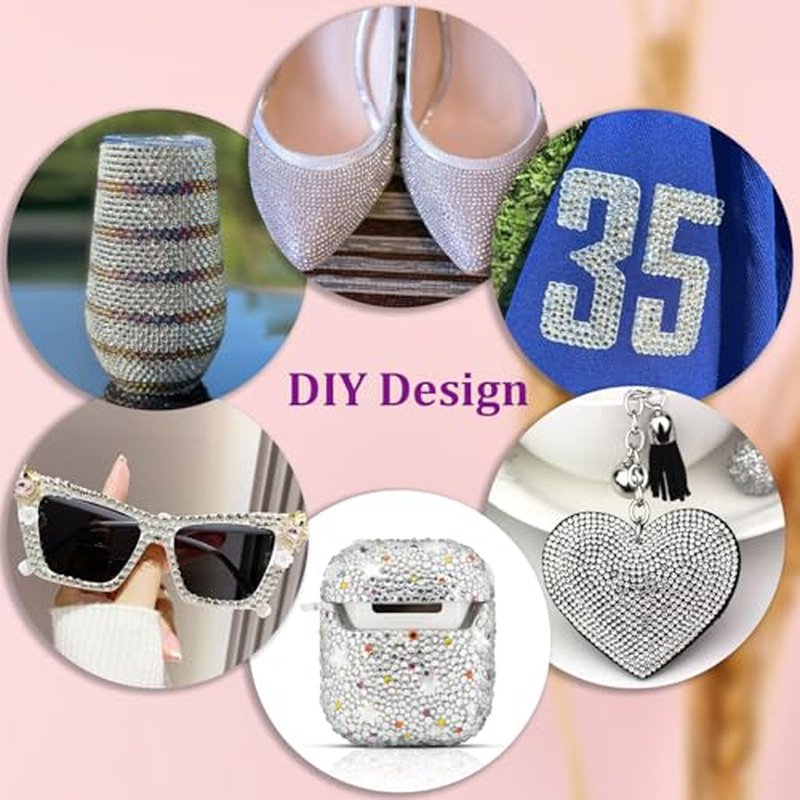 32000Pcs Resin Rhinestones for Bedazzling, Silver Clear Flatback Gems for Diamond Art, Crystal Bedazzler Kit with 3Pcs 10ml B7000 Jewelry Glue for Nail Art Crafting Clothing Book Makeup