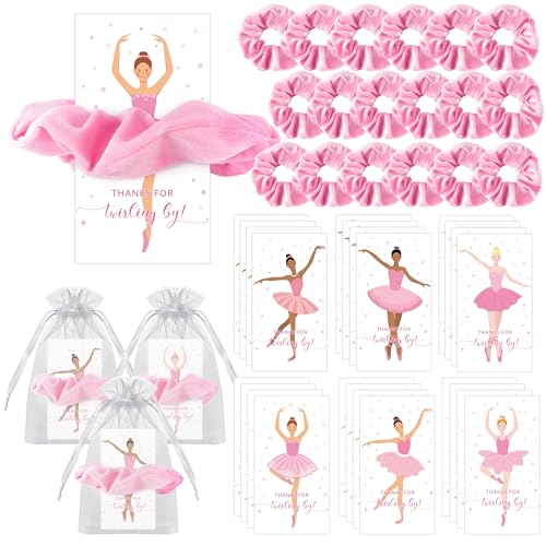 24-Pack Ballerina Party Favor Set: Velvet Scrunchies, Cards & Organza Bags
