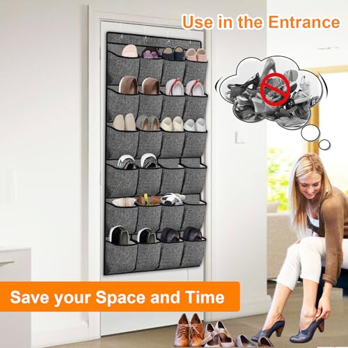 Over the Door Shoe Organizer with 24 Large Pockets - Black