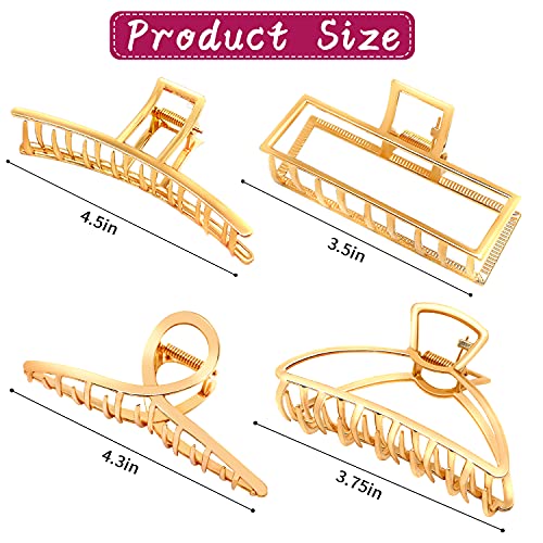 AIBEE Metallic Large Hair Claw Clips - 4 Pack Non-Slip Heavy Duty Hairpins for Thick and Thin Hair, Fashionable Hair Accessories