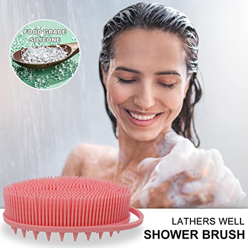 Pink 2-in-1 Silicone Body & Scalp Scrubber - Bath & Shampoo Brush, Easy to Clean
