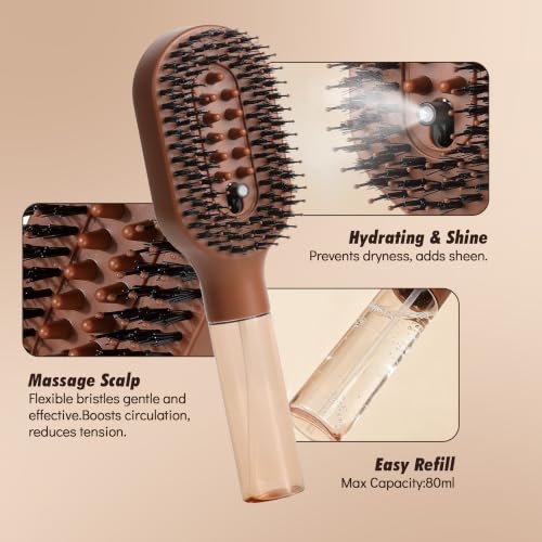 3-in-1 Mist Hair Brush with 80ml Water Spray Reservoir & Scalp Massager