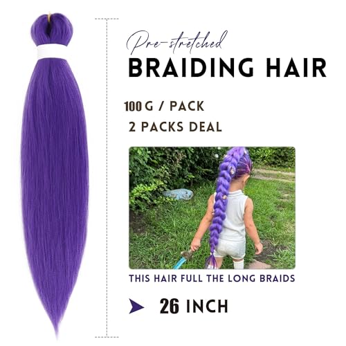 26-Inch Purple Pre-Stretched Braiding Hair Extensions - 2 Packs