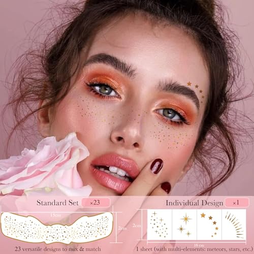 24PCS Waterproof Gold Glitter Face Tattoos for Festivals