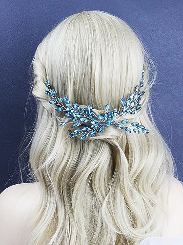Brihasory 7Colors Light Blue Bridal Hair Vine Headband for Weddings & Parties