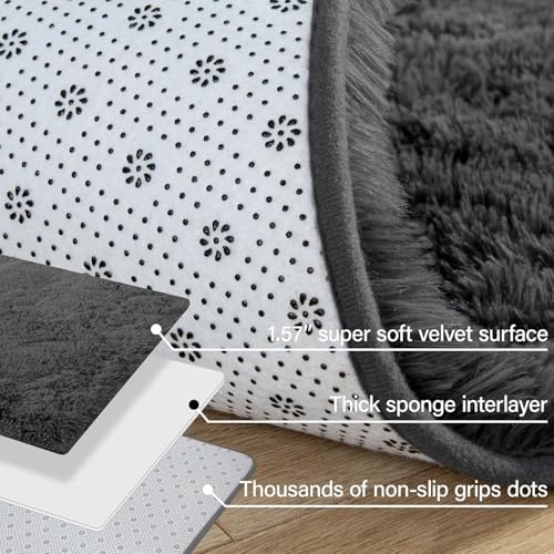 Fluffy Dark Grey Area Rug 2x3 - Soft Shaggy Doormat for Bedroom & Living Room