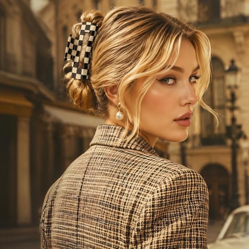 AddLotLot Vintage Checkered Hair Claw Clips - 2 PCS Strong Hold