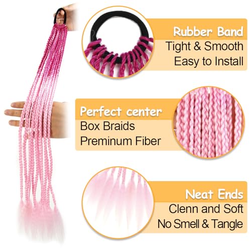 CISINPO 24-Inch 2-Pack Braided Ponytail Hair Extensions - Rose Red & Light Pink