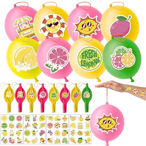 72 Pack Lemon Party Favors with Punch Balloons & Temporary Tattoos