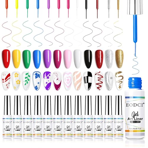 eodci Macaroon Nail Art Gel Liner Set - 12 Colors for DIY Designs
