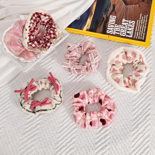 Pink Velvet Elastic Hair Ties 6-Pack for Women - Gentle Scrunchies