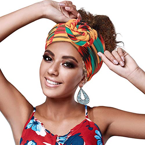 6 Pcs African Boho Headbands for Women, Stretchy Non-Slip Turban Hair Wraps