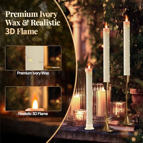 Flameless Taper Candles with Fairy String Lights - Remote & Timer