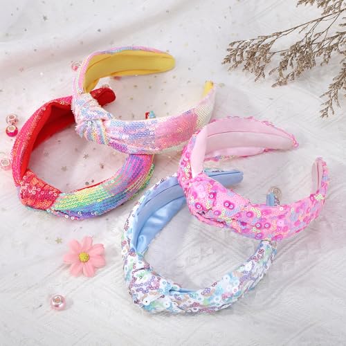 Fishdown Rainbow Sequin Knotted Headbands 4pcs Multicolor E for Girls & Women