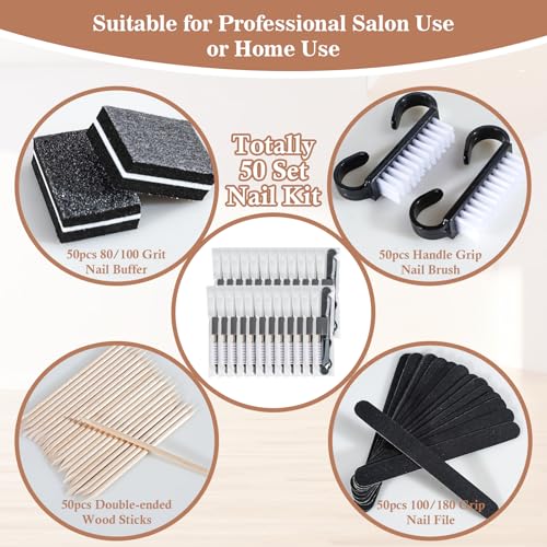 Uyolaxed 50 Sets Disposable Manicure Kit Black - Complete Nail Art Set for Salon & Home