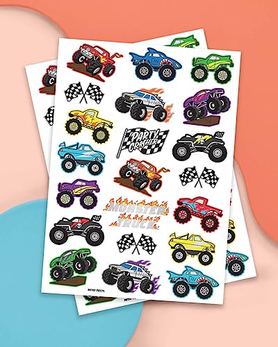 Monster Truck Temporary Tattoos - 42 Metallic Designs for Parties