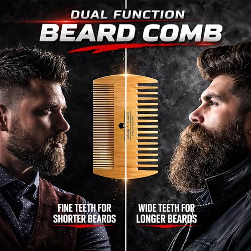 Grow Alpha Beard Wooden Beard Comb & Case - Dual Action Pear Wood Groomer