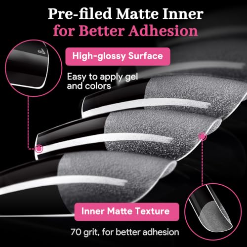 Medium Square Nail Tips - Clear Half Matte Finish, 240 Pcs