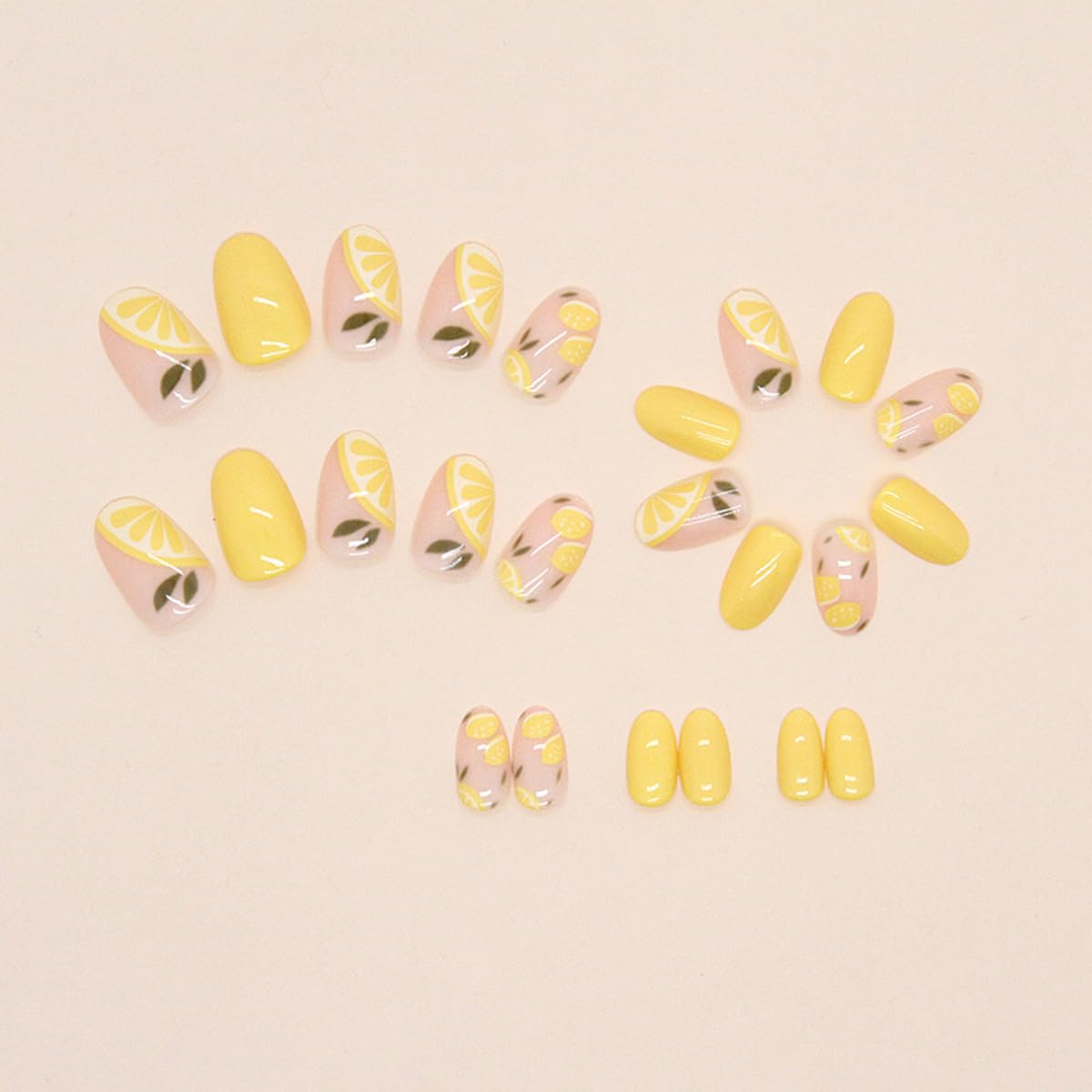 Lemon Press-On Nails - Short Oval Yellow | Fresh Fruit Design, Skin-Friendly & Trimable for Summer Fun