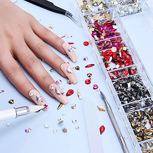 735 Gold AB Crystal Rhinestones for Nails - 735pc Nail Art Gems, AB Sparkle Box
