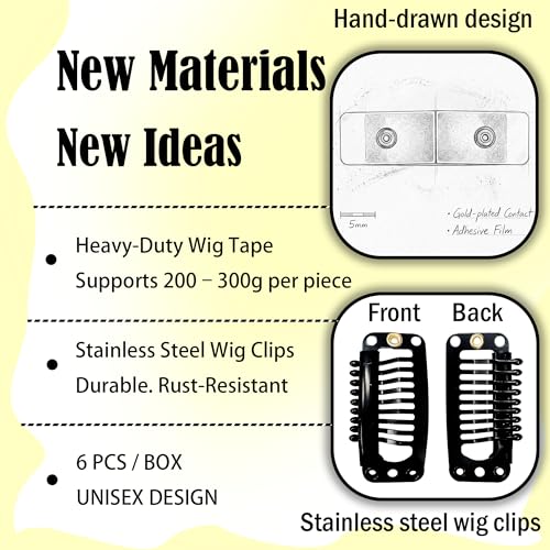 Black Metal Wig Clips - 6 Pack, 15x55mm, No-Sew Hair Extension Clips