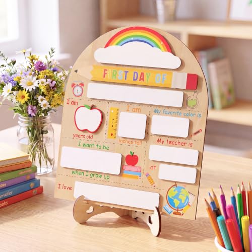 First Day of School Sign | Reusable Rainbow Wooden Photo Prop